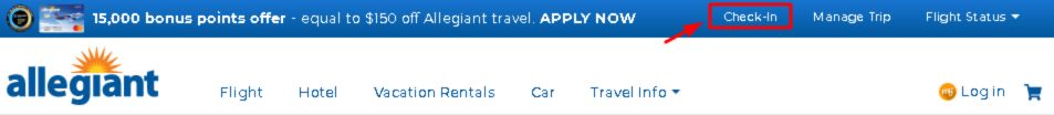 A screenshot of Allegiant Airlines online check-in tab