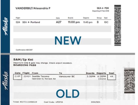 Photograph of Alaska Airlines printed boarding pass