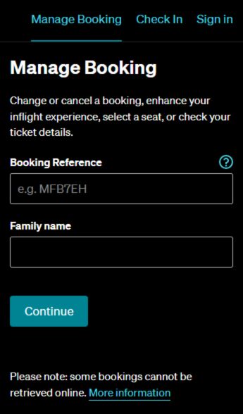 Air New Zealand’s Manage Booking section