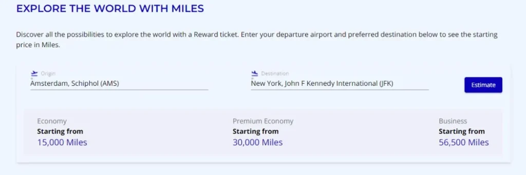 A screenshot of the Flying Blue Rewards ticket page—Image Courtesy: Flying Blue