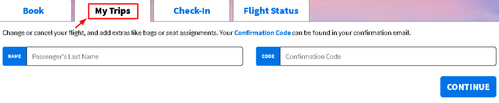 A screenshot of the My Trips page used to cancel a Spirit flight online
