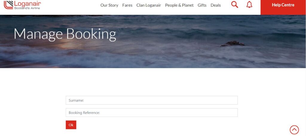 A screenshot of Loganair’s Manage Booking page. 